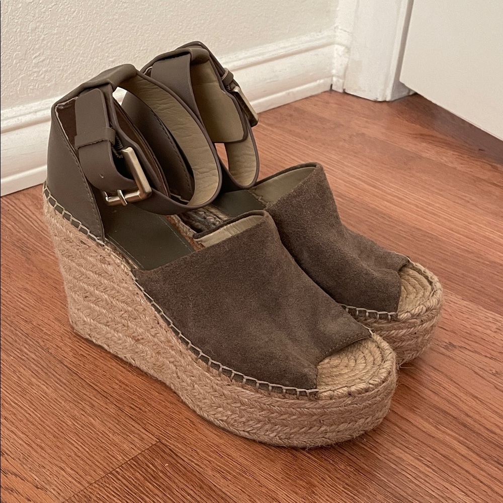 Marc Fisher Dark Brown Suede Chunky Wedge Sandals